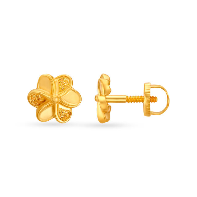 Glossy Gold Floral Studs for Kids
