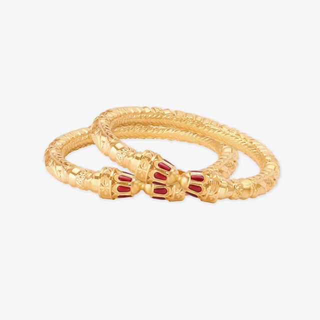 Dazzling Glass Enamel Work Gold Bangles 2