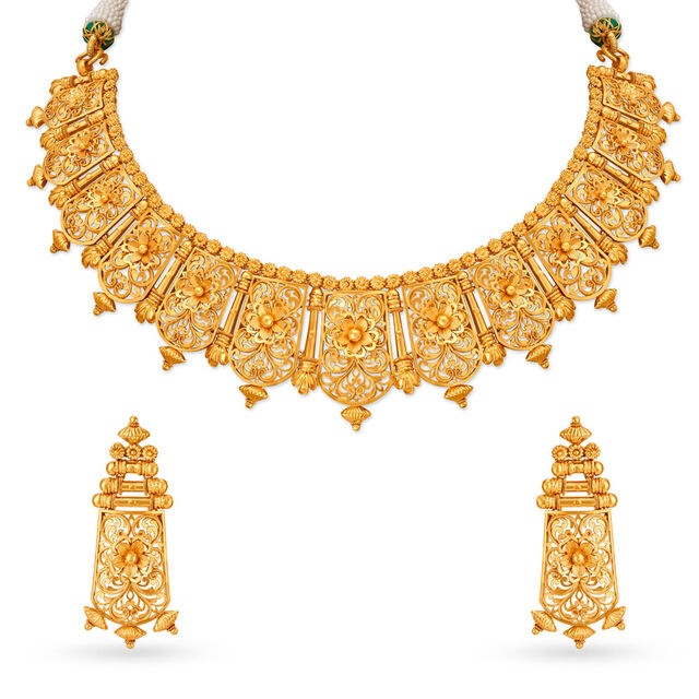 Mesmerising Floral Gold Necklace Set