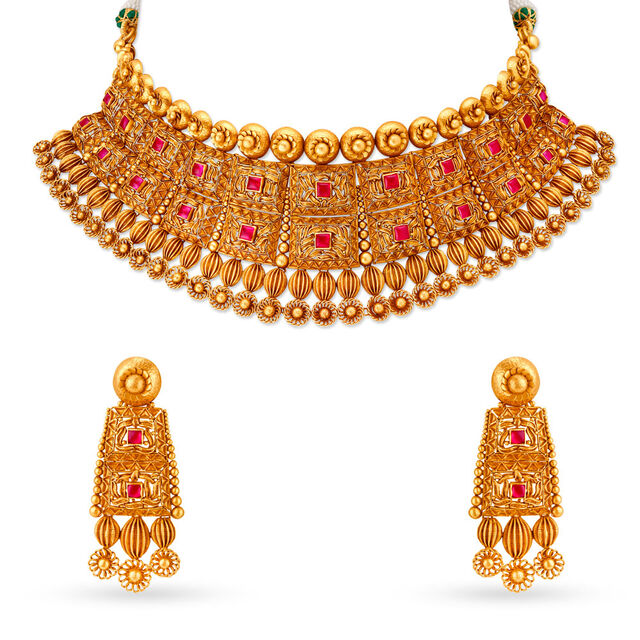 Majestic Geometric Gold Necklace Set,,hi-res 