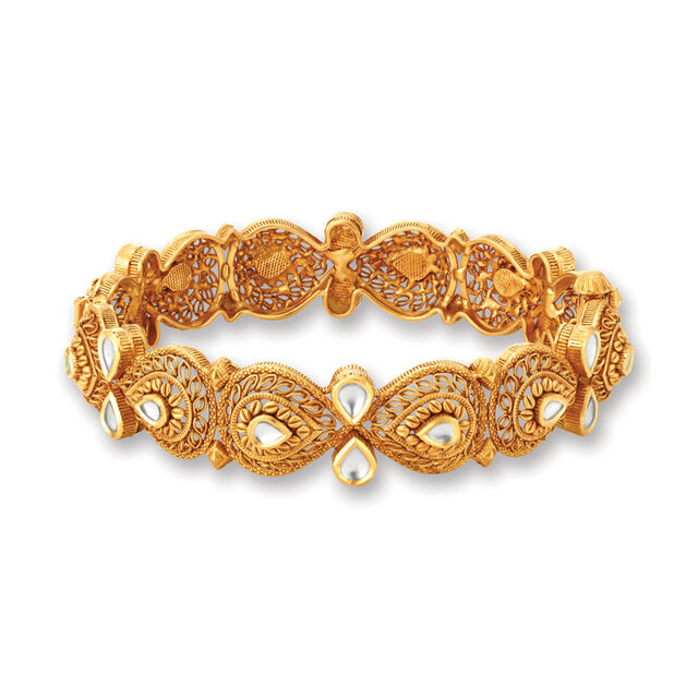 Bold Teardrop Motifs Gold Bangle,,hi-res