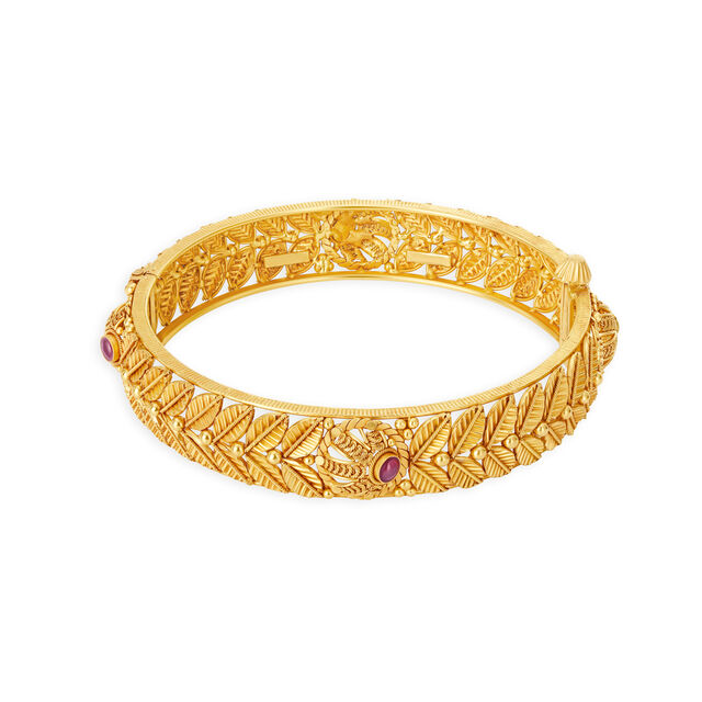 Leaf Design Gold Bangle,,hi-res
