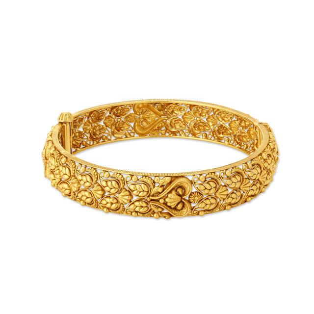 Intricate Leaf Pattern Gold Bangles 