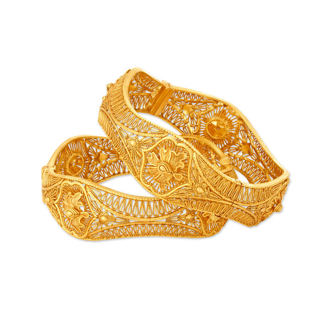 Heavenly 22 Karat Yellow Gold Floral Wave Bangle,,hi-res