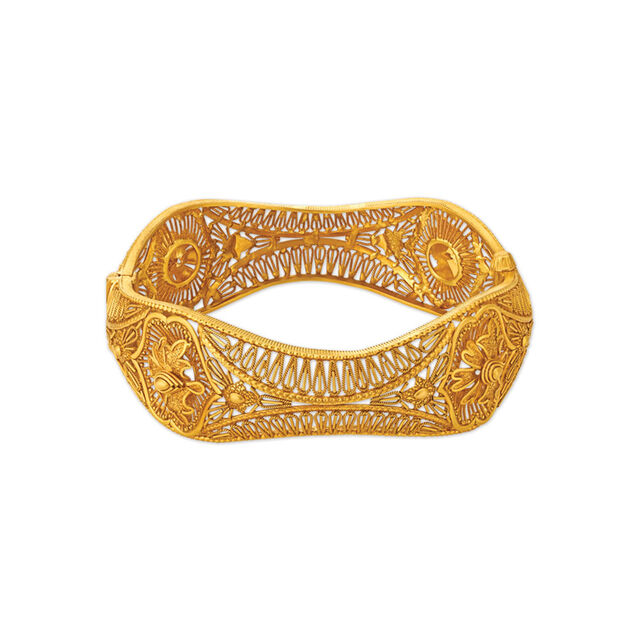 Heavenly 22 Karat Yellow Gold Floral Wave Bangle,,hi-res