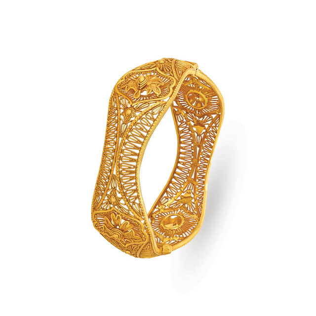 Heavenly 22 Karat Yellow Gold Floral Wave Bangle,,hi-res