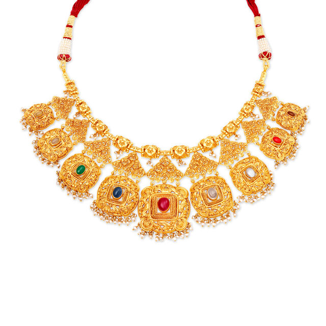 Bewitching Coloured Stones Studded Gold Necklace Set,,hi-res