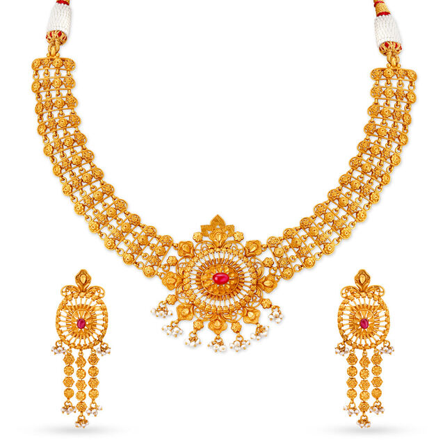 Mesmerising Antique Gold Necklace Set,,hi-res 