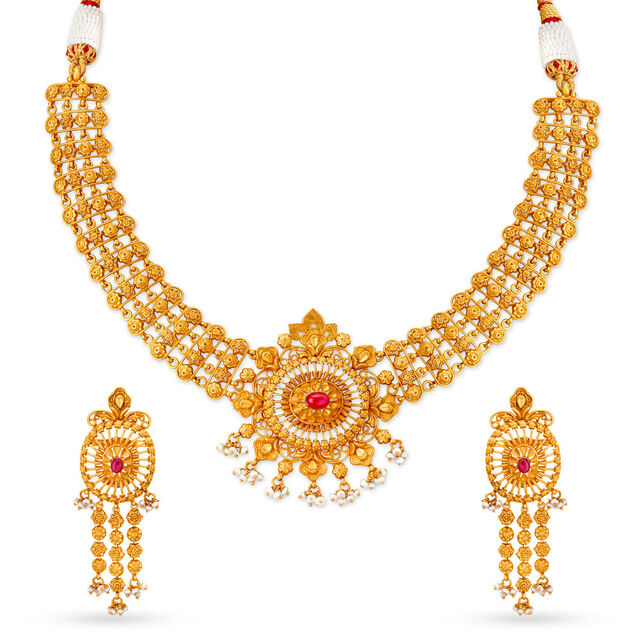 Mesmerising Antique Gold Necklace Set,,hi-res