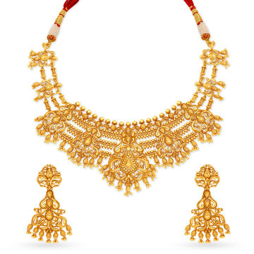 Splendid Rawa Work Gold Necklace Set