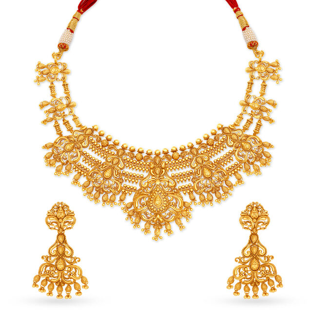 Splendid Rawa Work Gold Necklace Set,,hi-res 
