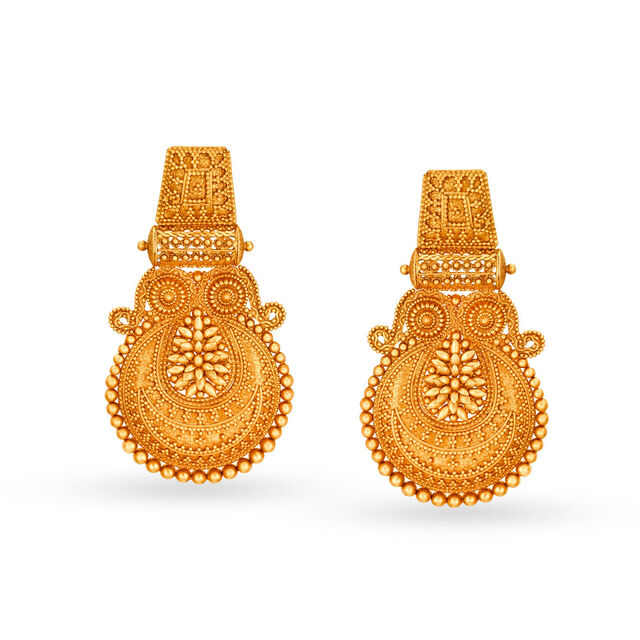 Celebrated 22 Karat Yellow Gold Antique Earrings,,hi-res 