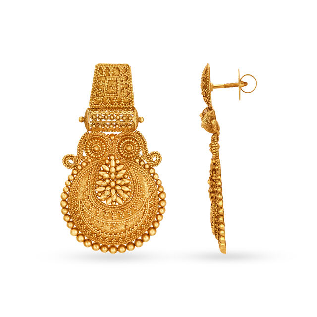 Celebrated 22 Karat Yellow Gold Antique Earrings,,hi-res 2