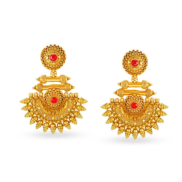 Marvellous 22 Karat Yellow Gold And Stone Earrings,,hi-res 