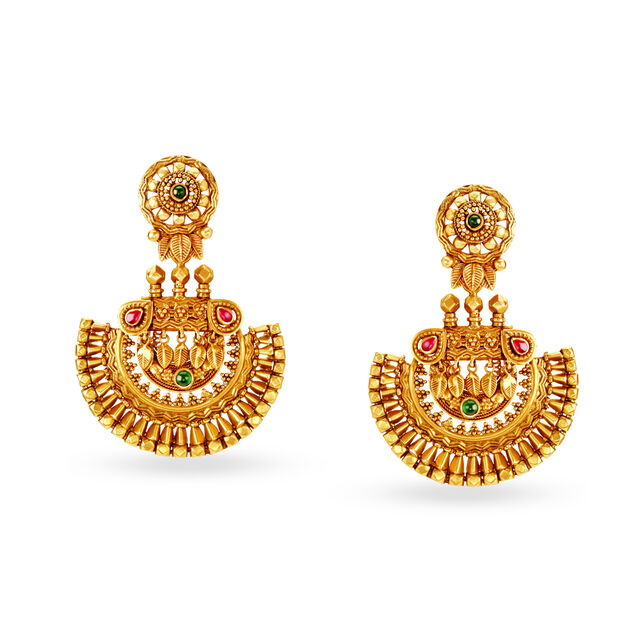Splendid 22 Karat Yellow Gold Floral Drop Earrings,,hi-res 