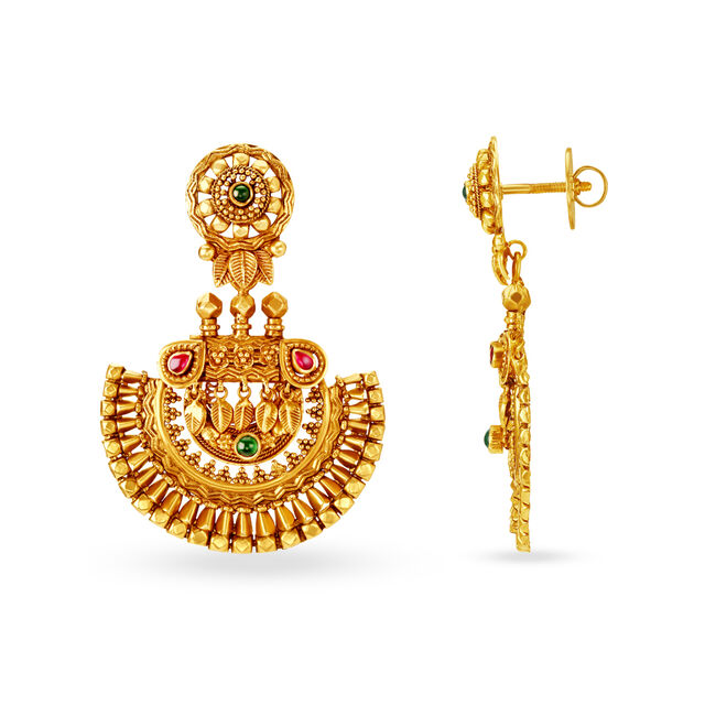 Splendid 22 Karat Yellow Gold Floral Drop Earrings,,hi-res 2