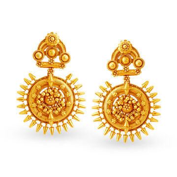 Traditional Yellow Gold Radial Floral Drop Earrings