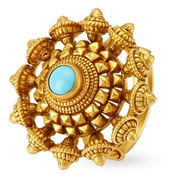 Floral Blue Gold Finger Ring