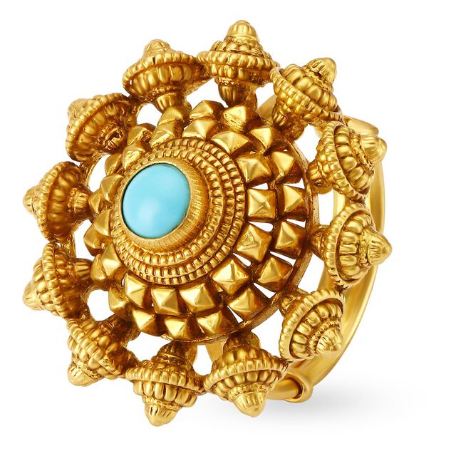 Floral Blue Gold Finger Ring,,hi-res 