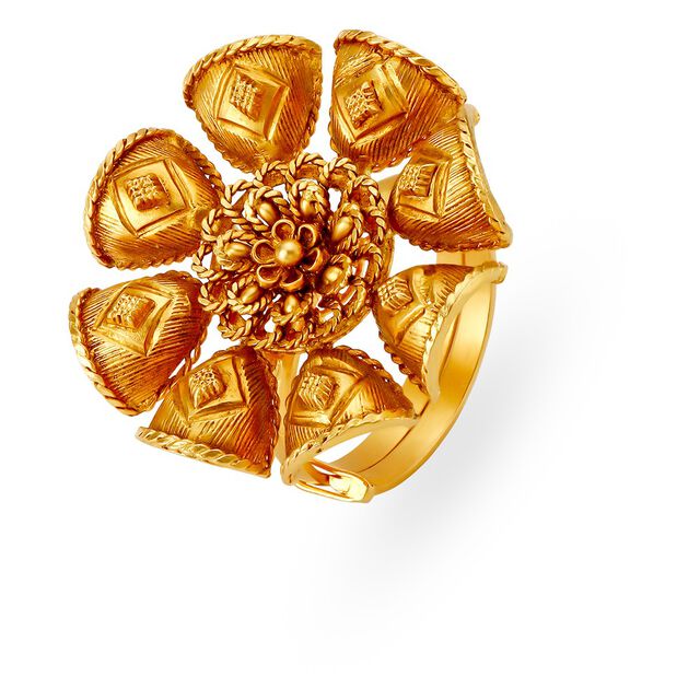 Opulent Floral Gold Finger Ring,,hi-res 