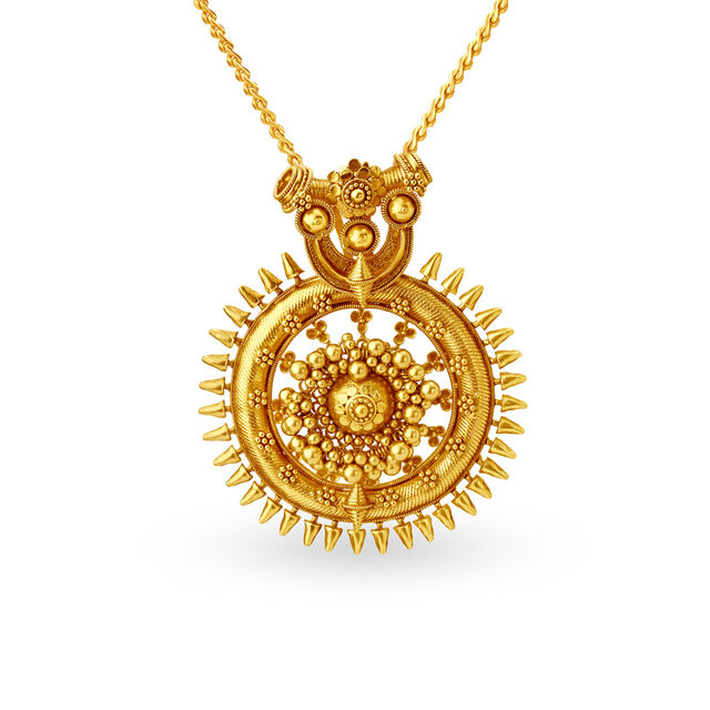 Intricate 22 Karat Yellow Gold Pendant With Spokes 