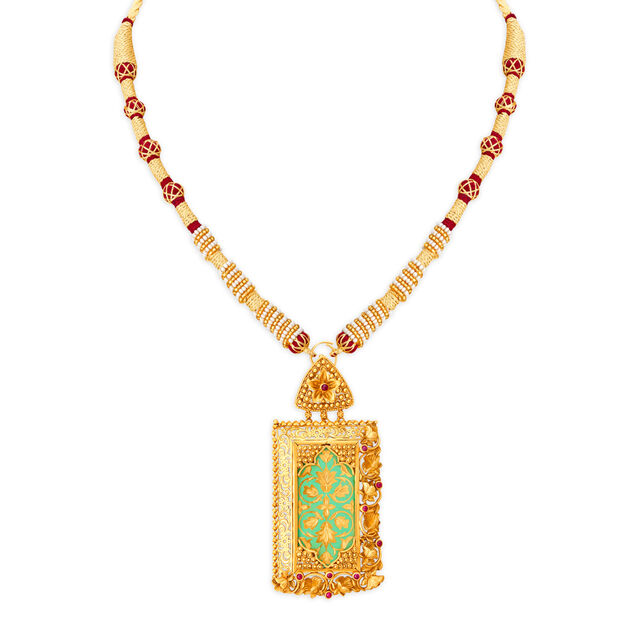 Striking Pendant Set with light green enamel work,,hi-res