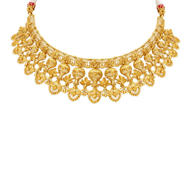 Mesmeric 22 Karat Yellow Gold Carved Vase Necklace And Earrings Set,,hi-res 2