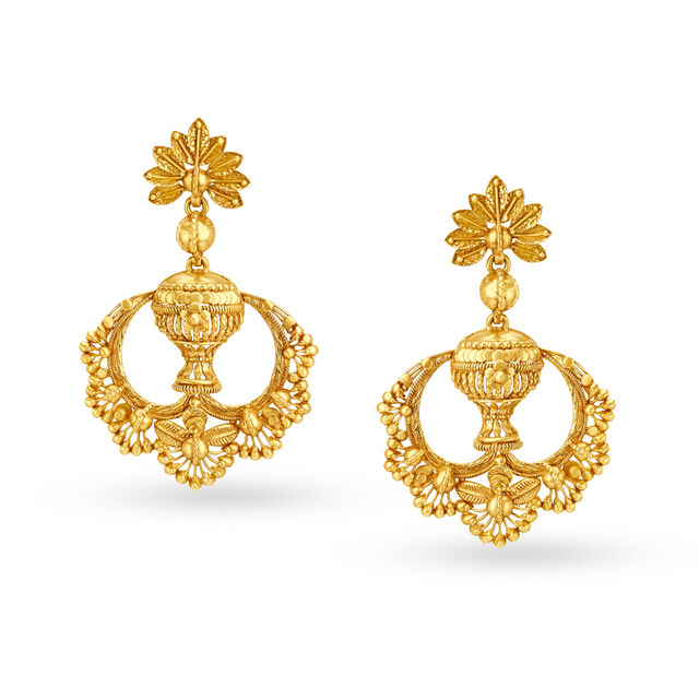 Mesmeric 22 Karat Yellow Gold Carved Vase Necklace And Earrings Set,,hi-res 3