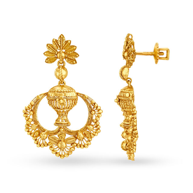 Mesmeric 22 Karat Yellow Gold Carved Vase Necklace And Earrings Set,,hi-res 4