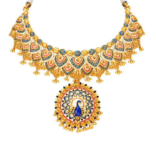 Luxurious Peacock Pattern Gold Necklace Set,,hi-res 2