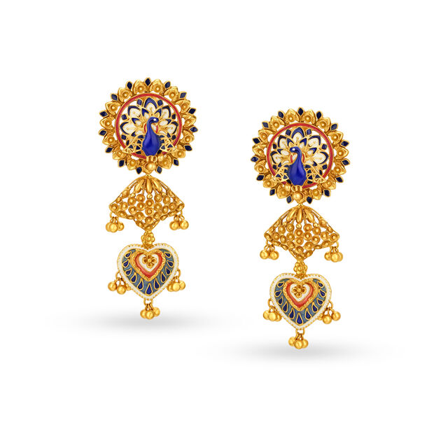 Luxurious Peacock Pattern Gold Necklace Set,,hi-res 3
