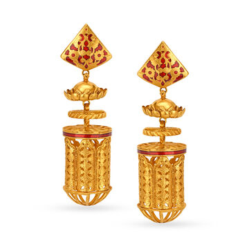 Traditional 22 Karat Yellow Gold Cylindrical Drop Earrings
