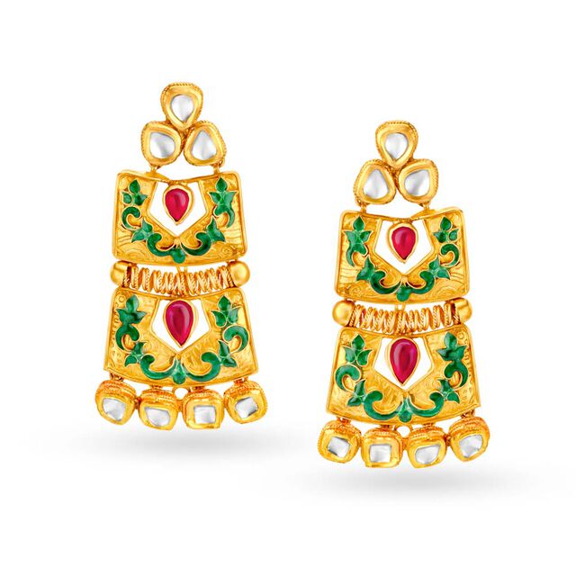 Antique Gold and Kundan Drop Earrings,,hi-res 