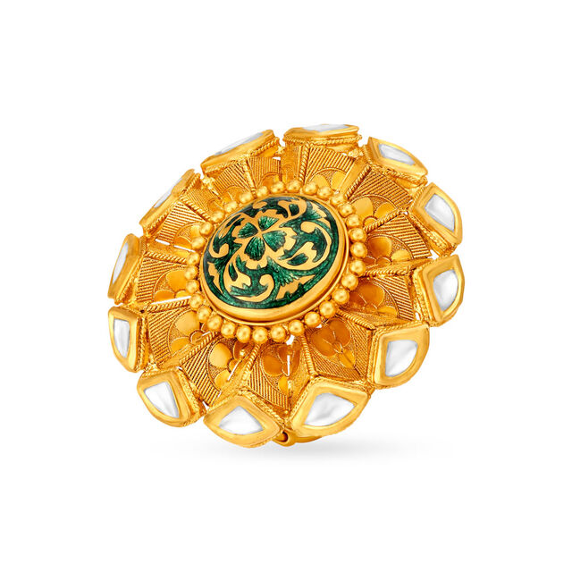 Gold and Kundan Work Cocktail Finger Ring 