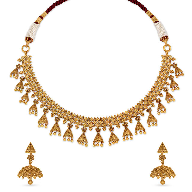 Ornate Floral Gold Necklace Set,,hi-res 