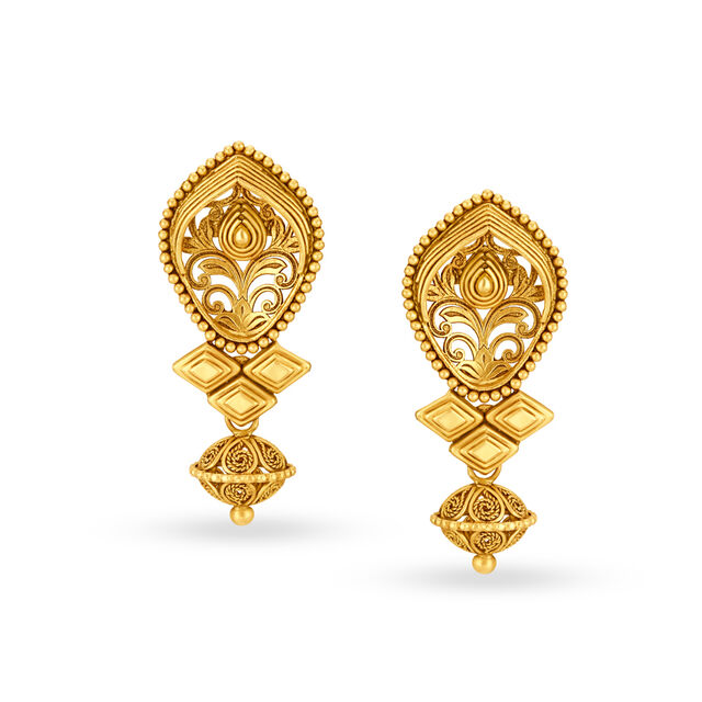 Traditional 22 Karat Yellow Gold Floral Drops,,hi-res