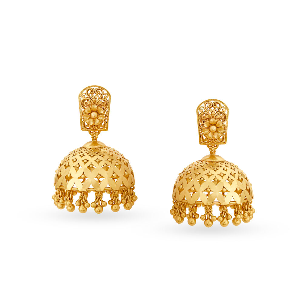 Buy Opulent Hanging Gold Jhumkas at Best Price Tanishq US