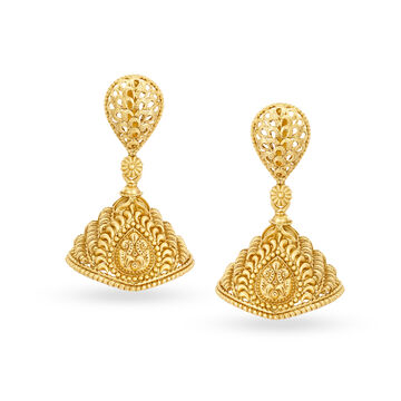 Elaborate 22 Karat Yellow Gold Filigree Jhumkas
