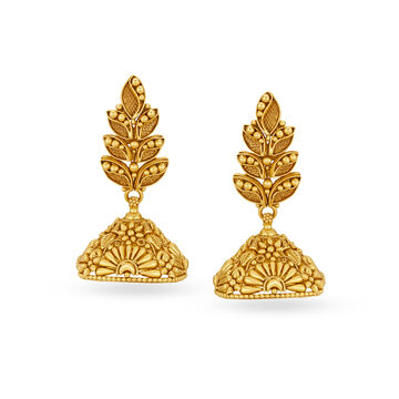Exquisite 22 Karat Yellow Gold Leaf Jhumkas