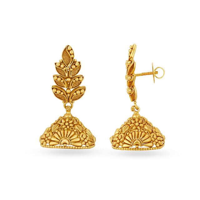 Exquisite 22 Karat Yellow Gold Leaf Jhumkas,,hi-res 2