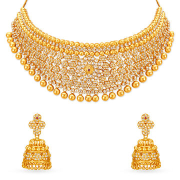 Glamourous Gold and Assorted Stones Necklace Set for the Telugu Bride