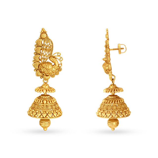 Majestic 22 Karat Yellow Gold Peacock Drop Earrings,,hi-res 2