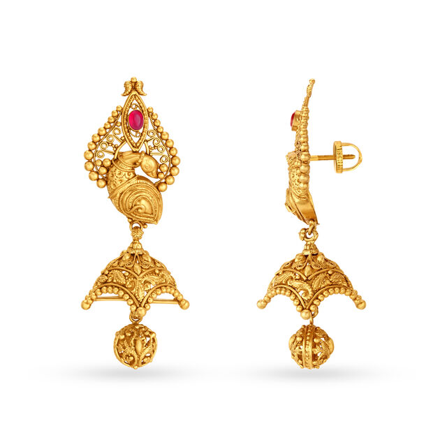 Mesmerizing 22 Karat Yellow Gold Peacock Drop Earrings,,hi-res 2