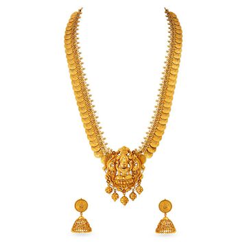 Divine Lakshmi Kasu Neckwear Set with Jhumka Earrings
