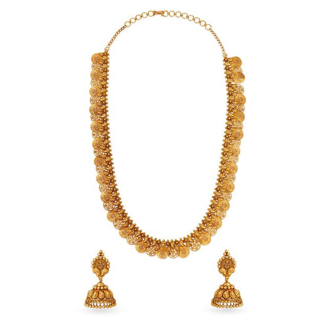 Opulent Gold Lakshmi Kasu Necklace Set,,hi-res 