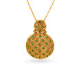 Labyrinthine Yellow Gold Disc Pendant and Earrings Set,,hi-res 2