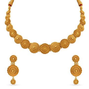 Ethereal Yellow Gold Chrysanthemum Necklace and Earrings Set