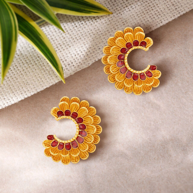 Floral Contemporary Gold Hoop Earrings,,hi-res