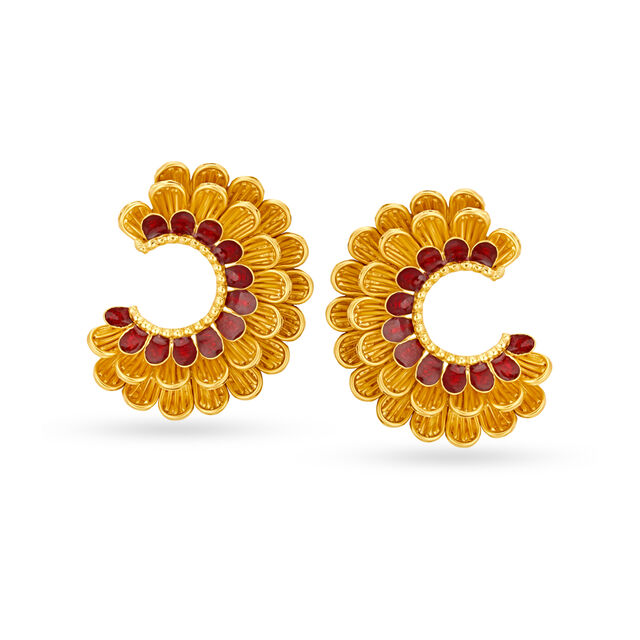 Floral Contemporary Gold Hoop Earrings,,hi-res