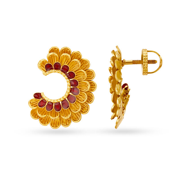 Floral Contemporary Gold Hoop Earrings,,hi-res